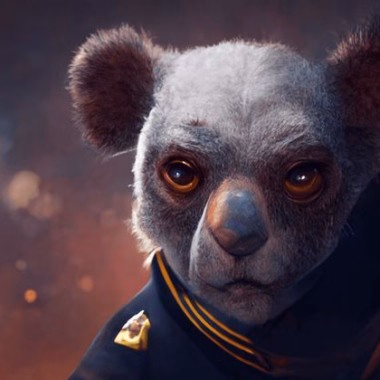 A pseudo-illustration of a koala captain of the Bear Space Force looking into the camera.